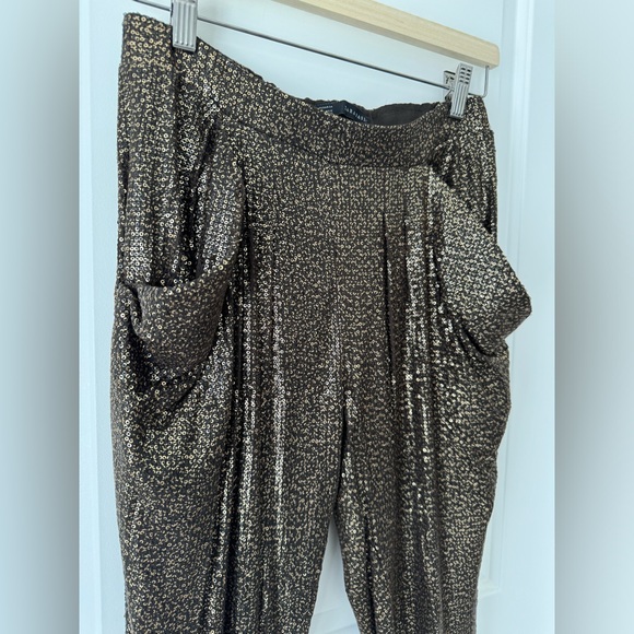 Zara Sequin Harem pants with pockets! Super sparkly and fully lined! Brown/ gold - Picture 3 of 5